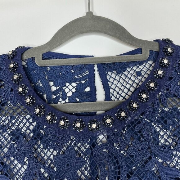 Self Portrait Lace Embellished Mini Dress Navy Blue Size 8 NWT - Picture 5 of 11